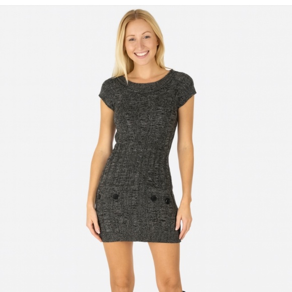 GLIMMER BY JJ BASICS Marl Black Cap Sleeve Sweater Dress Size Jrs Small - Picture 1 of 10